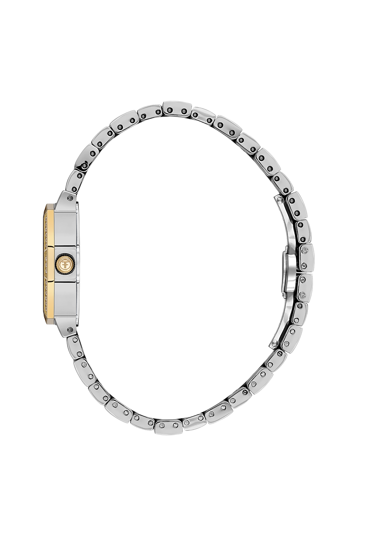 Silver watch with a gold accent on a white background
