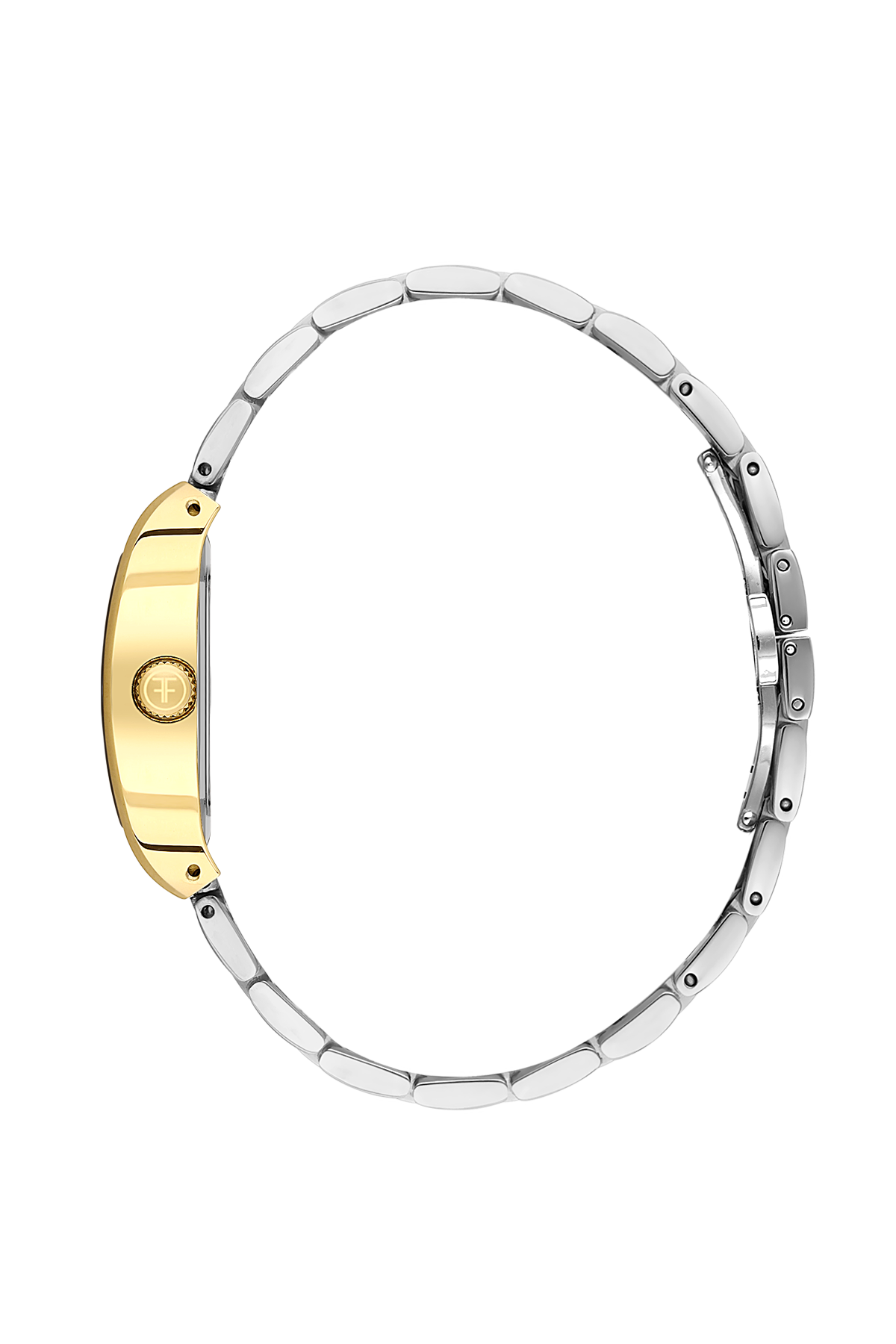 Gold and silver watch on a white background