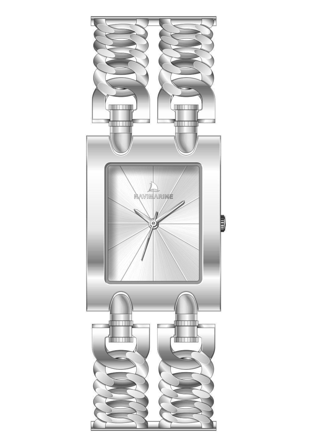Silver watch with a unique spiral design on a white background