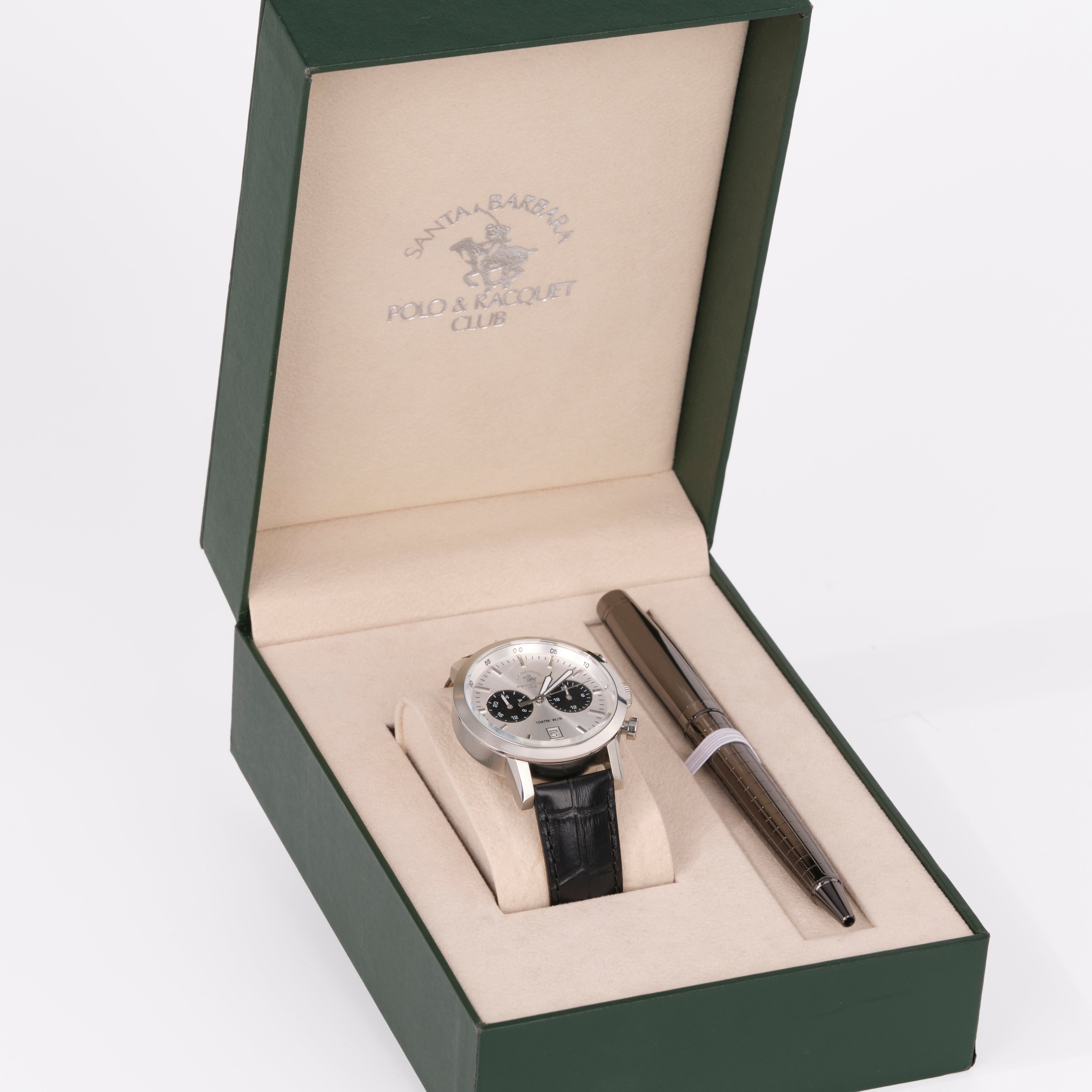Watch and pen set in a branded box