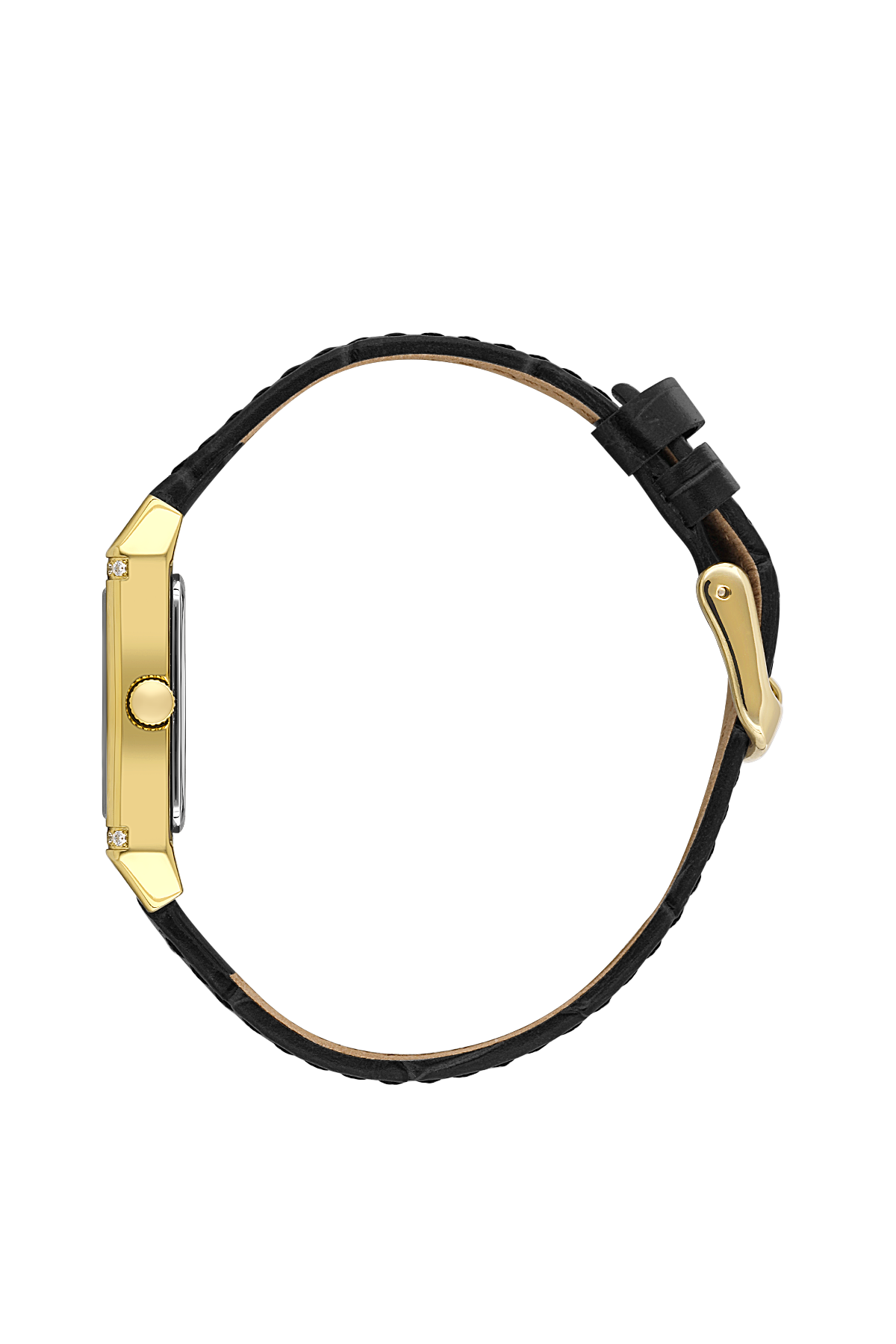 Gold and black watch on a white background