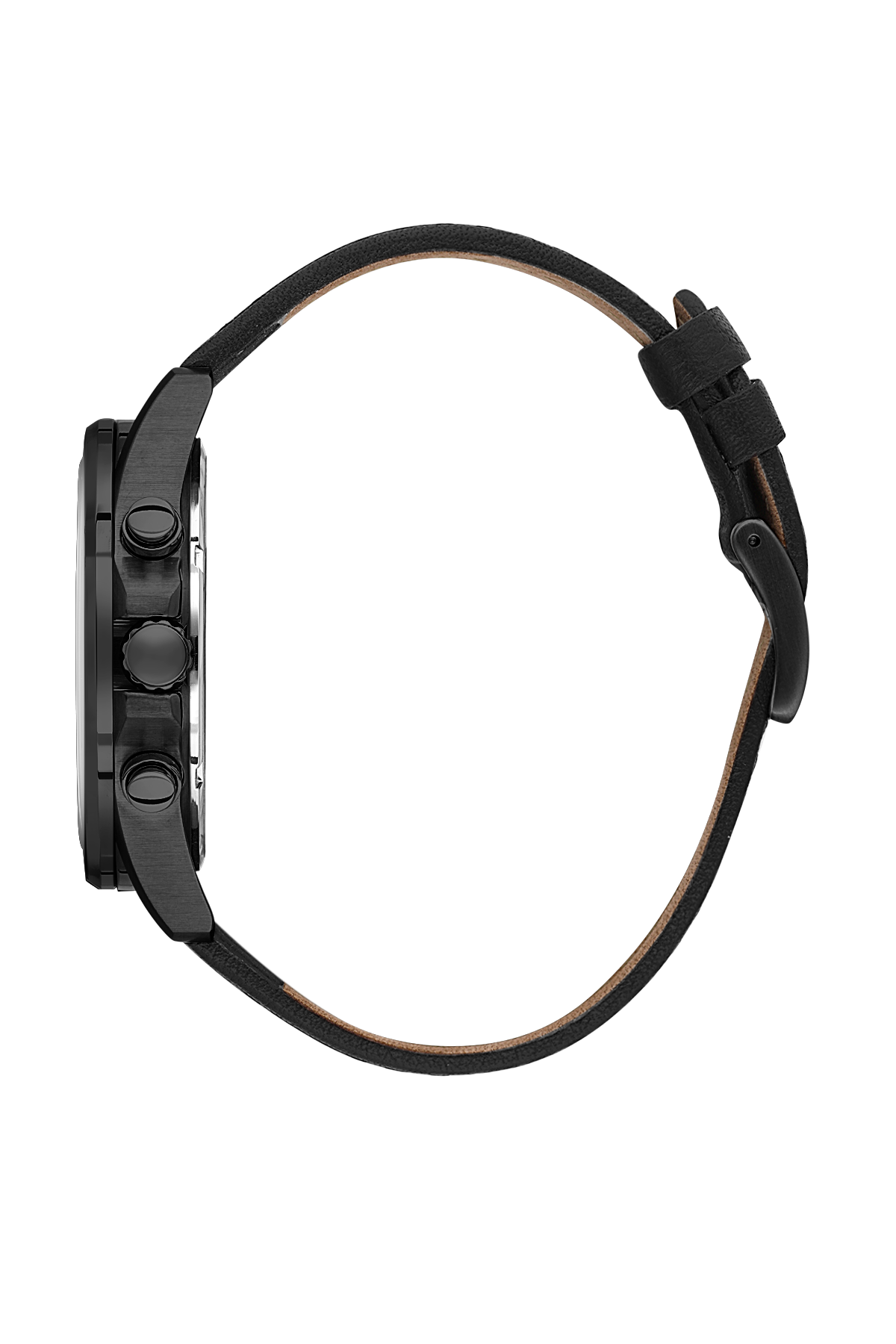 Black watch with a strap on a white background