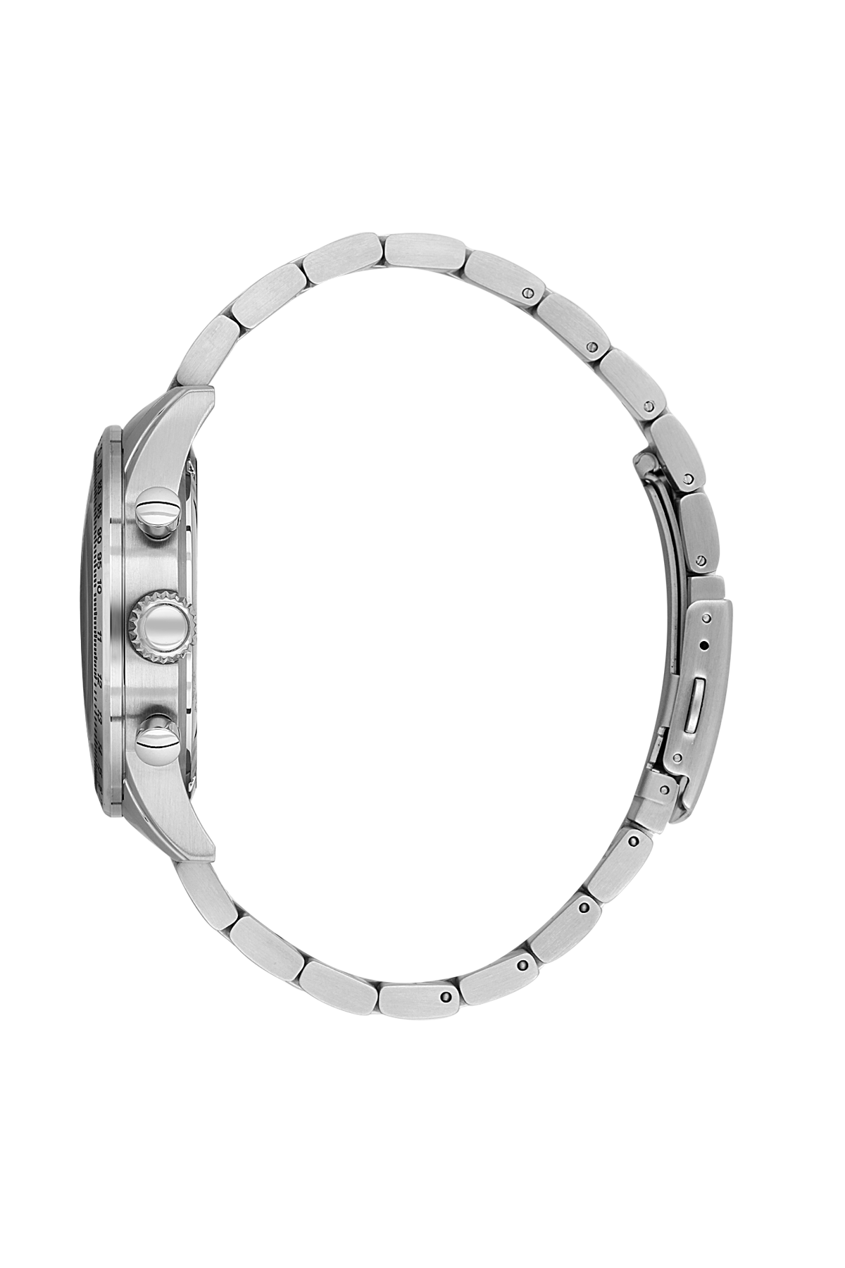 Close-up of a silver watch on a white background