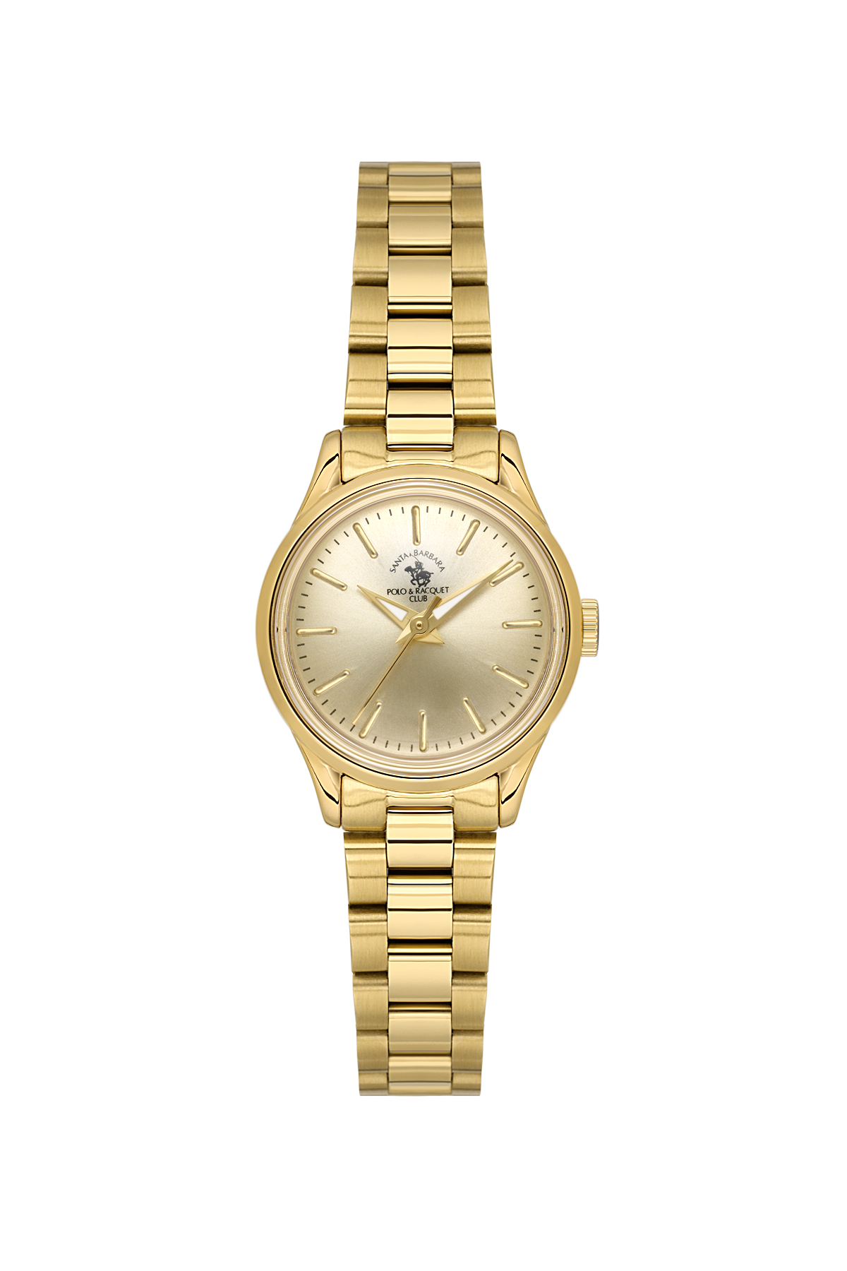 Gold watch with a white background