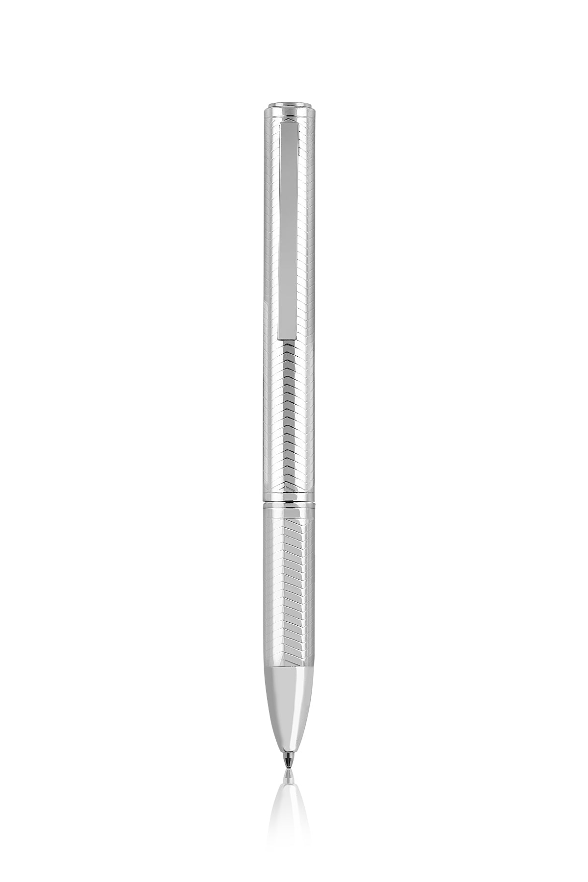 Silver pen on a white background