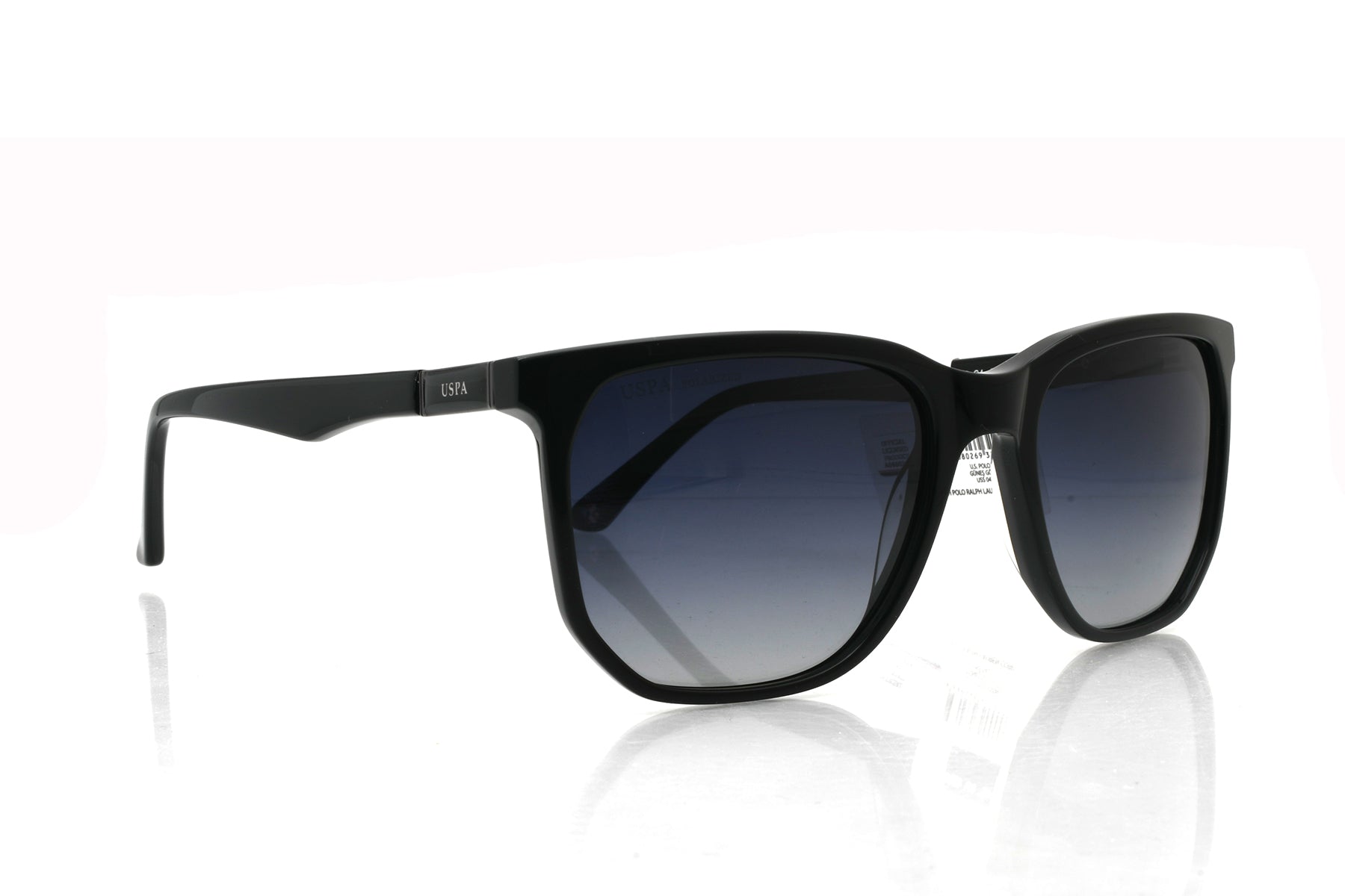 Black sunglasses with gradient lenses on a white background
