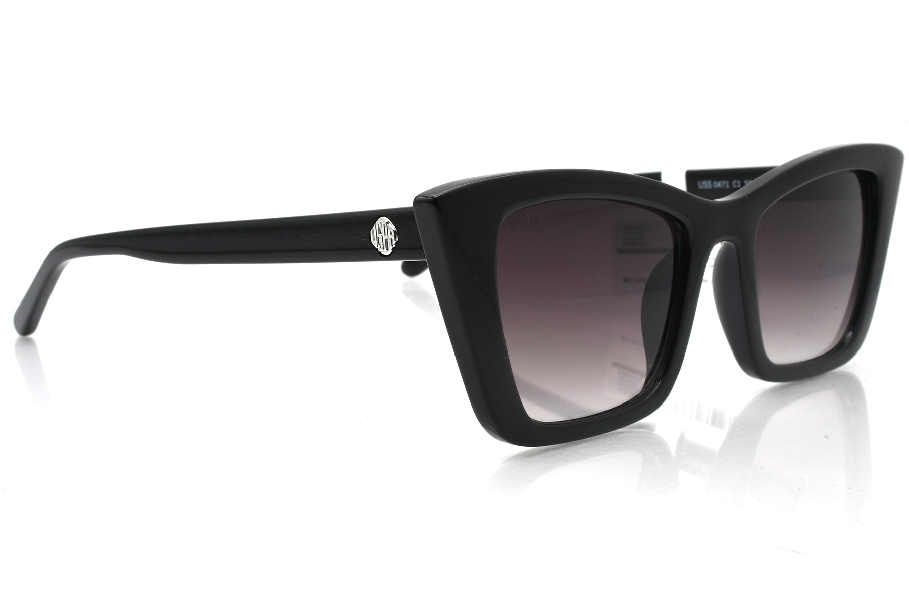 Black sunglasses with gradient lenses on a white background