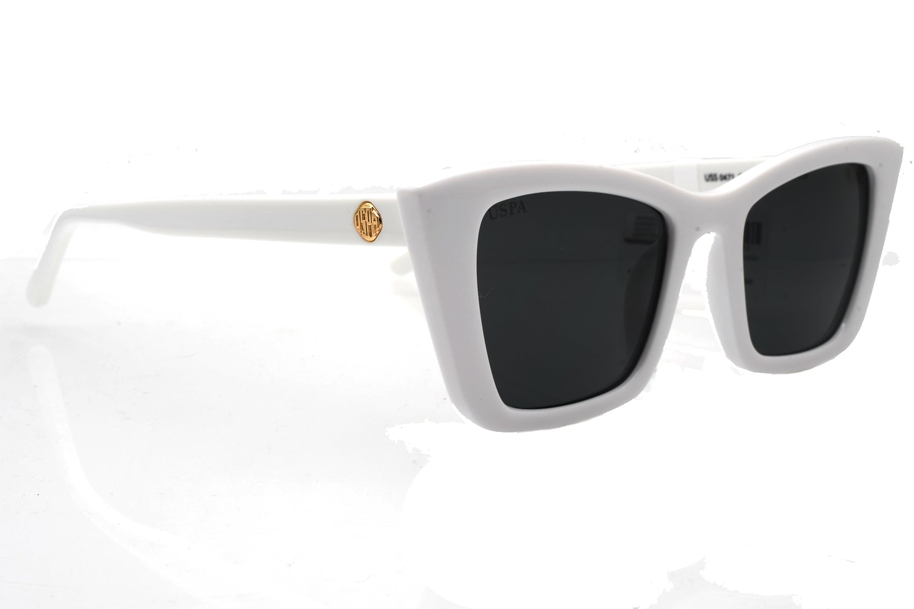 White sunglasses with dark lenses on a white background
