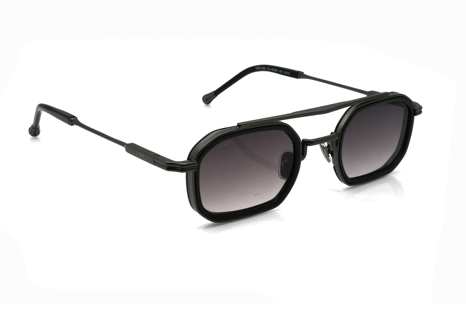 Black sunglasses with gradient lenses on a white background