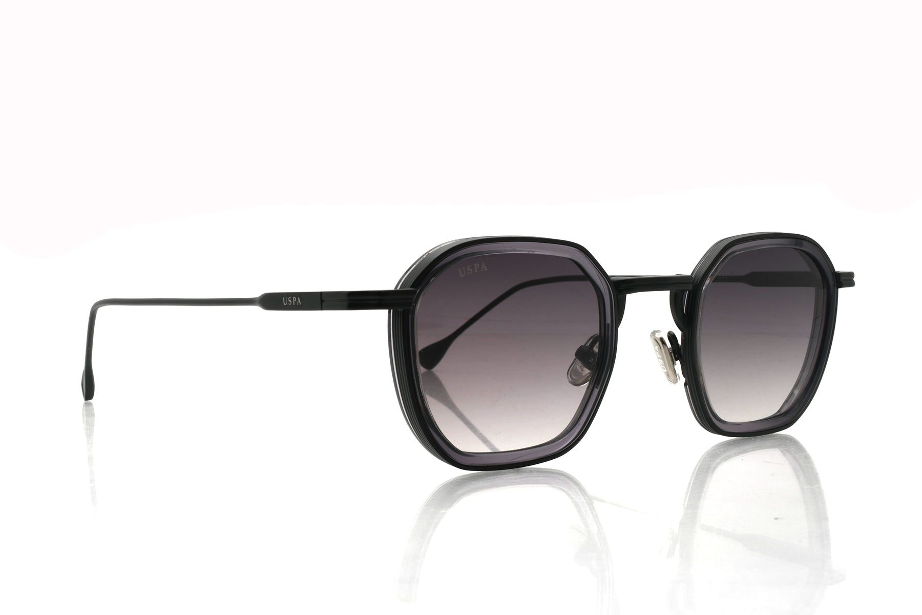 Black sunglasses with gradient lenses on a white background