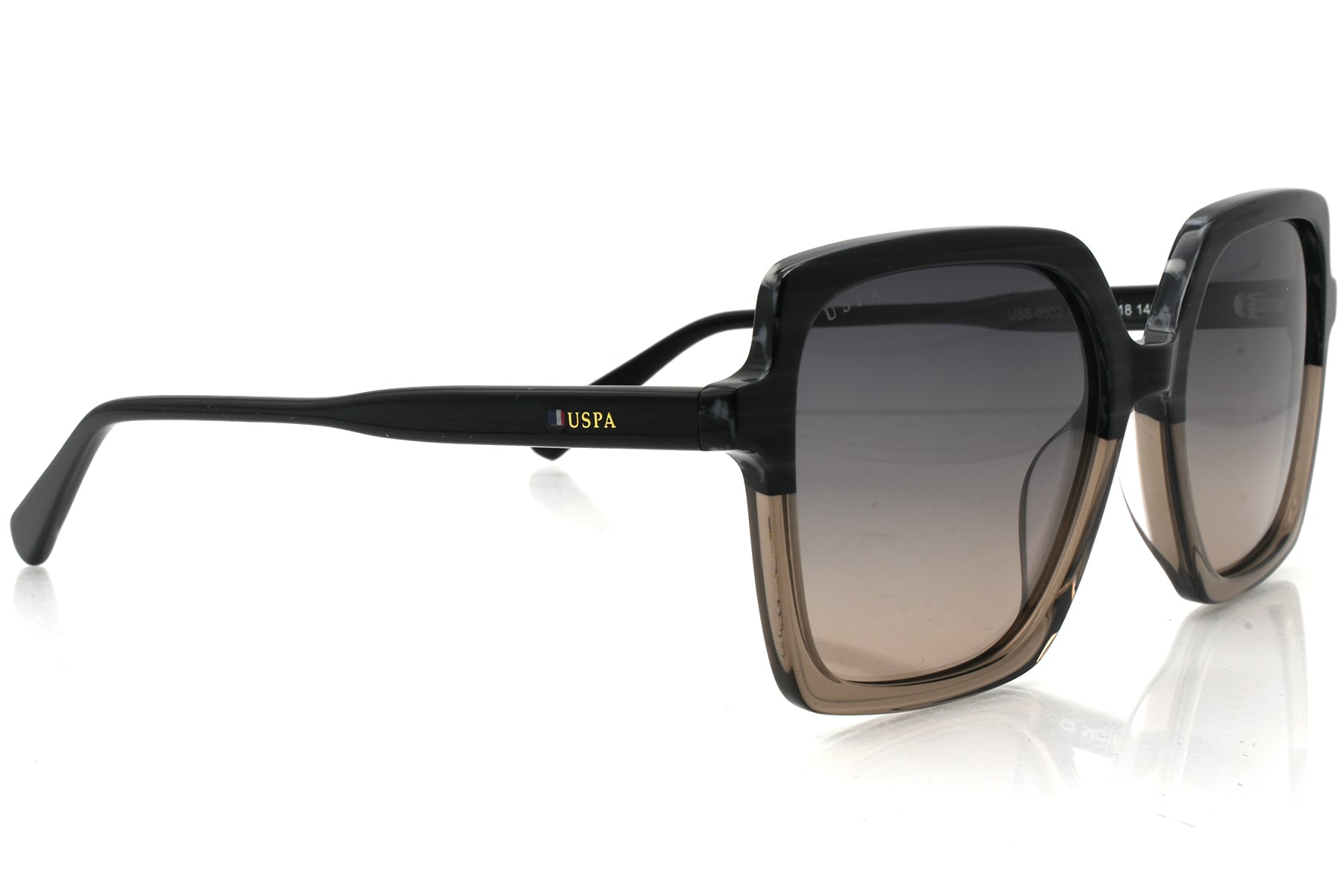 Black sunglasses with gradient lenses on a white background