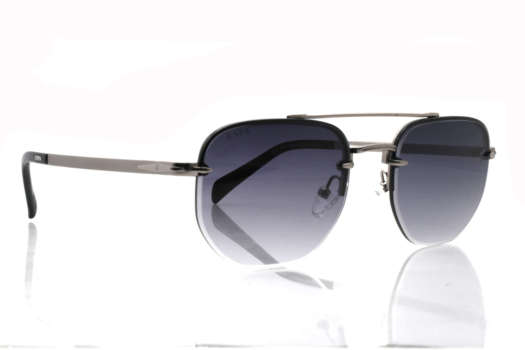 Sunglasses with gradient lenses on a white background