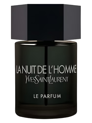 Yves Saint Laurent La Nuit de L'Homme perfume bottle on a black background
