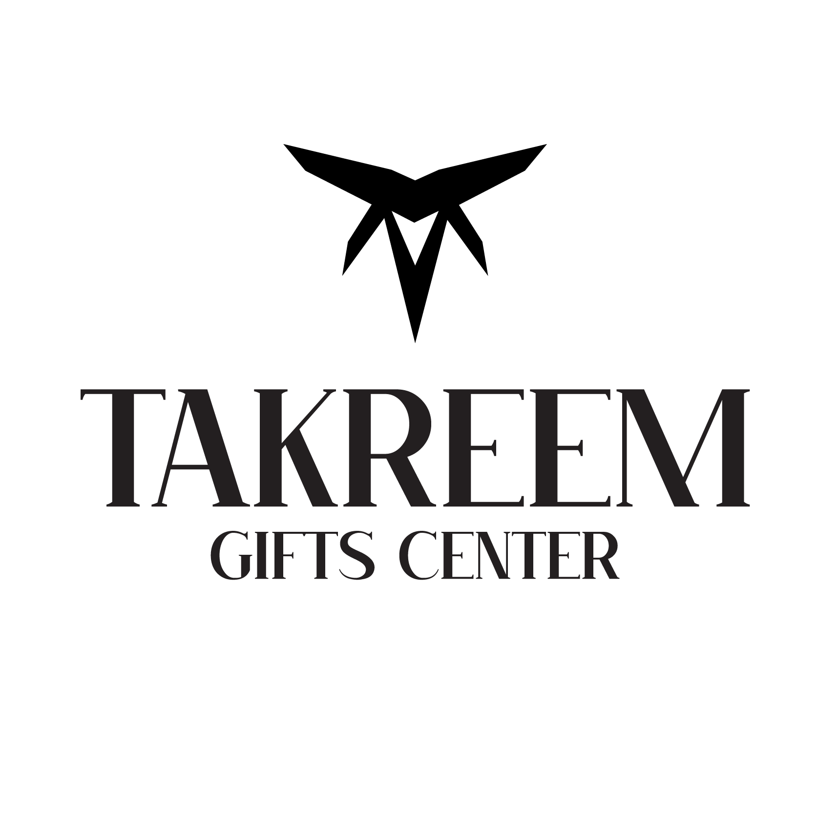 Black logo of Takreem Gifts Center on a white background