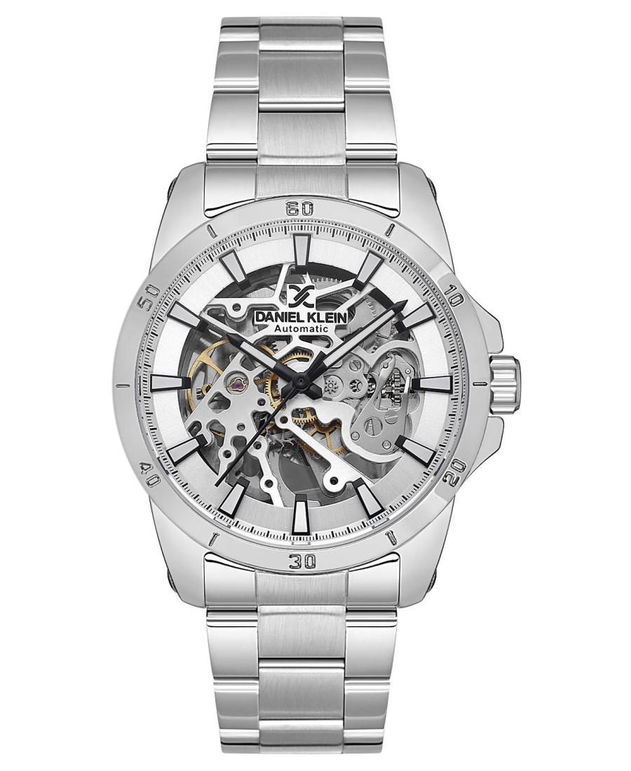 Silver watch with a detailed face on a white background